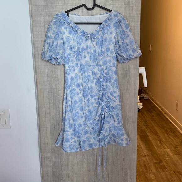 Blue Floral Ruched Dress - Picture 2 of 2